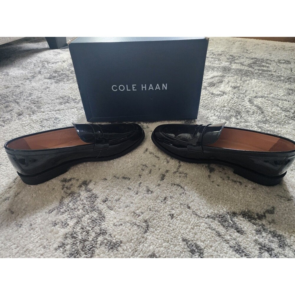 New Womens Cole Haan Black Patent Haverhill Penny Loafers Shoes Size 6.5 B - Picture 3 of 8